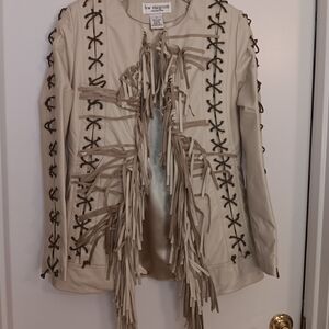 Ivory Fringe Leather Jacket by